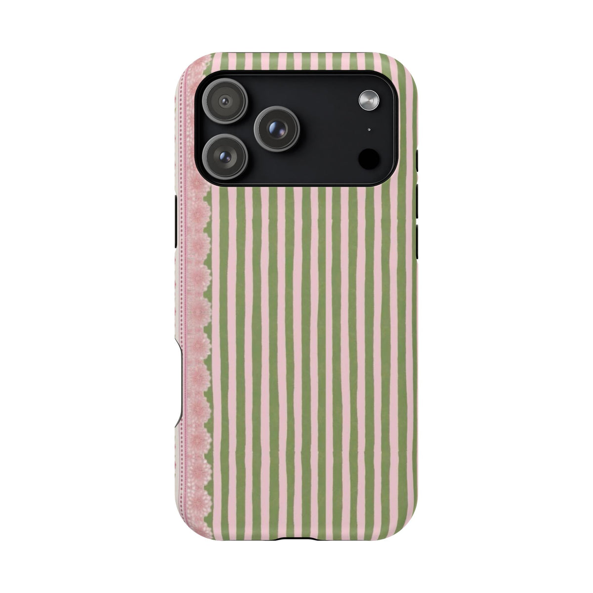 Pink And Green Stripes Pink Floral iPhone Case