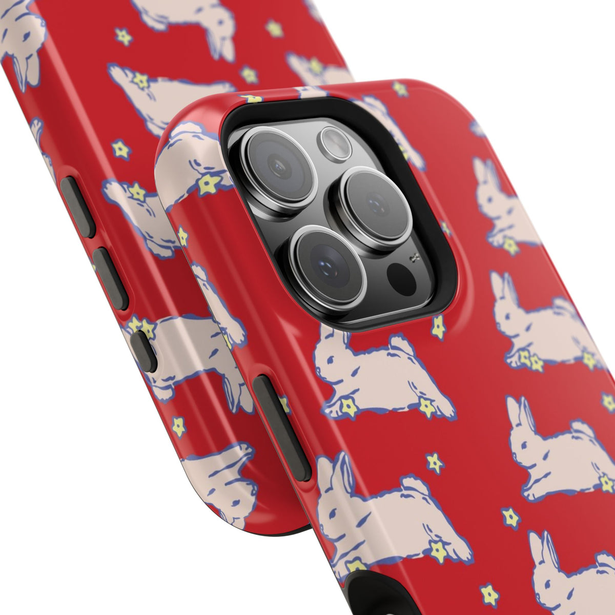 Red Hopping Bunnies And Stars iPhone Case