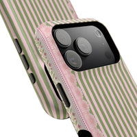Pink And Green Stripes Pink Floral iPhone Case