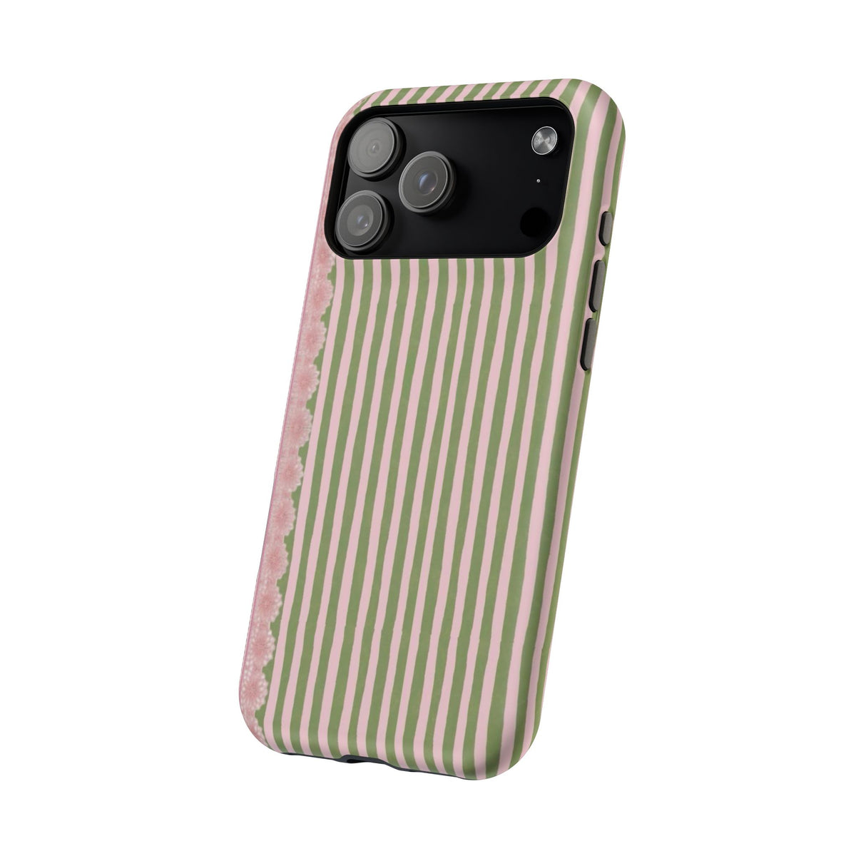 Pink And Green Stripes Pink Floral iPhone Case
