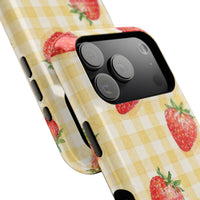 Fruity Strawberries Yellow Checkered iPhone Case