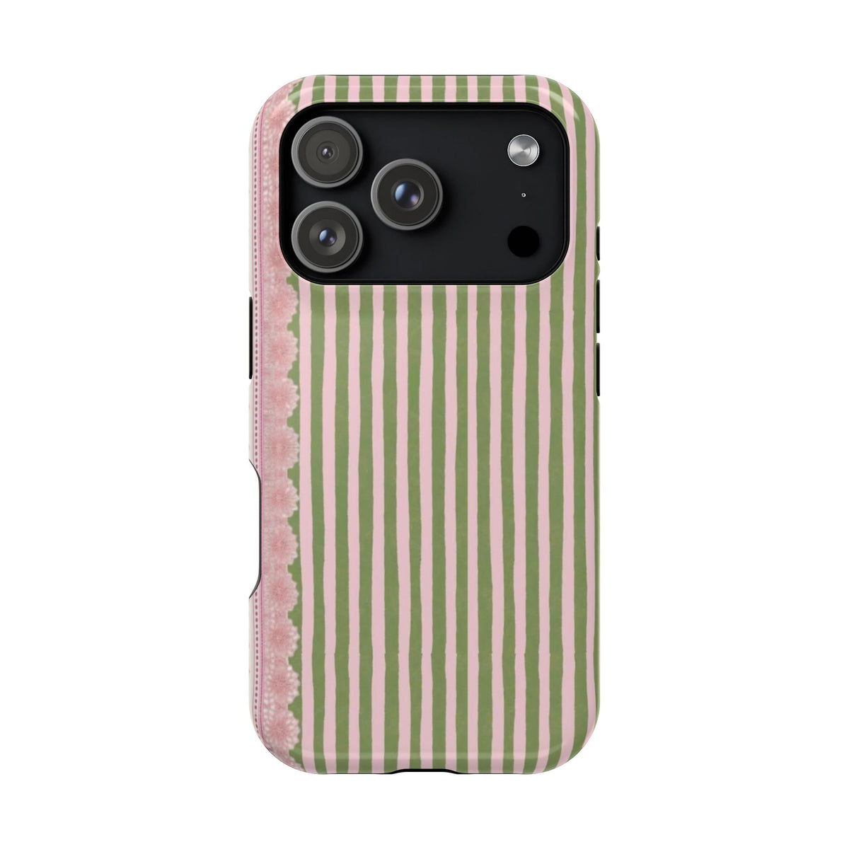 Pink And Green Stripes Pink Floral iPhone Case