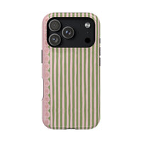 Pink And Green Stripes Pink Floral iPhone Case
