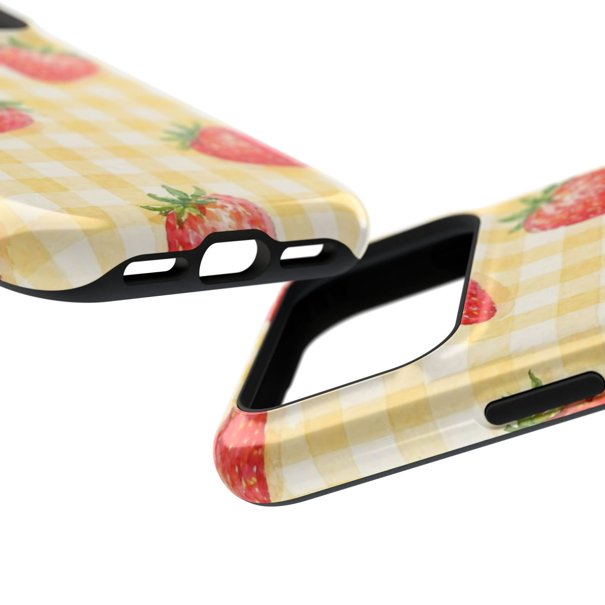 Fruity Strawberries Yellow Checkered iPhone Case