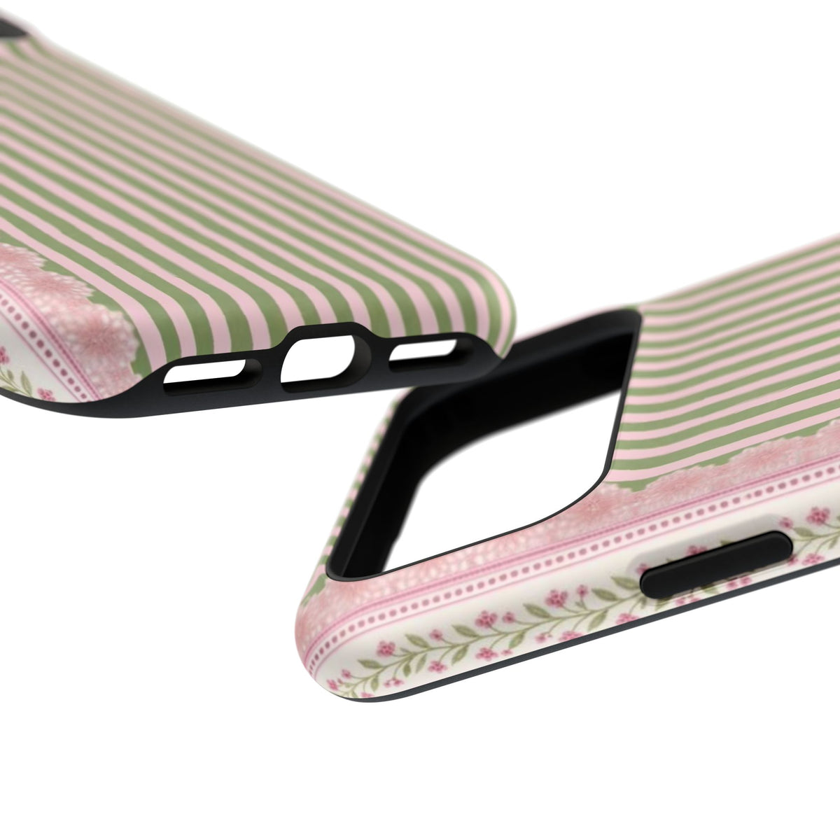Pink And Green Stripes Pink Floral iPhone Case