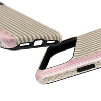 Pink And Green Stripes Pink Floral iPhone Case