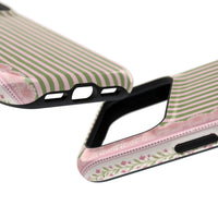 Pink And Green Stripes Pink Floral iPhone Case
