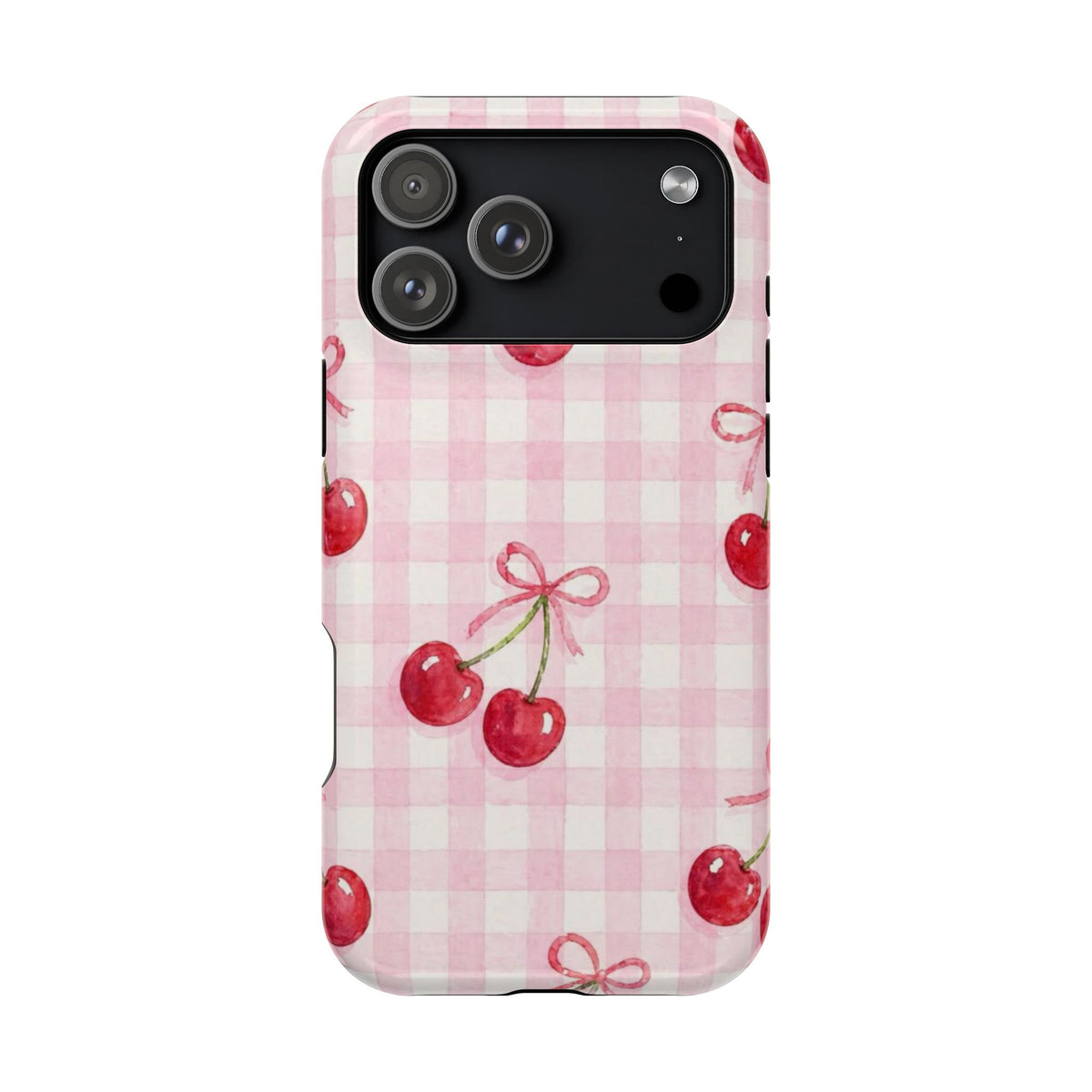 Pink Cherries And Checkered iPhone Case