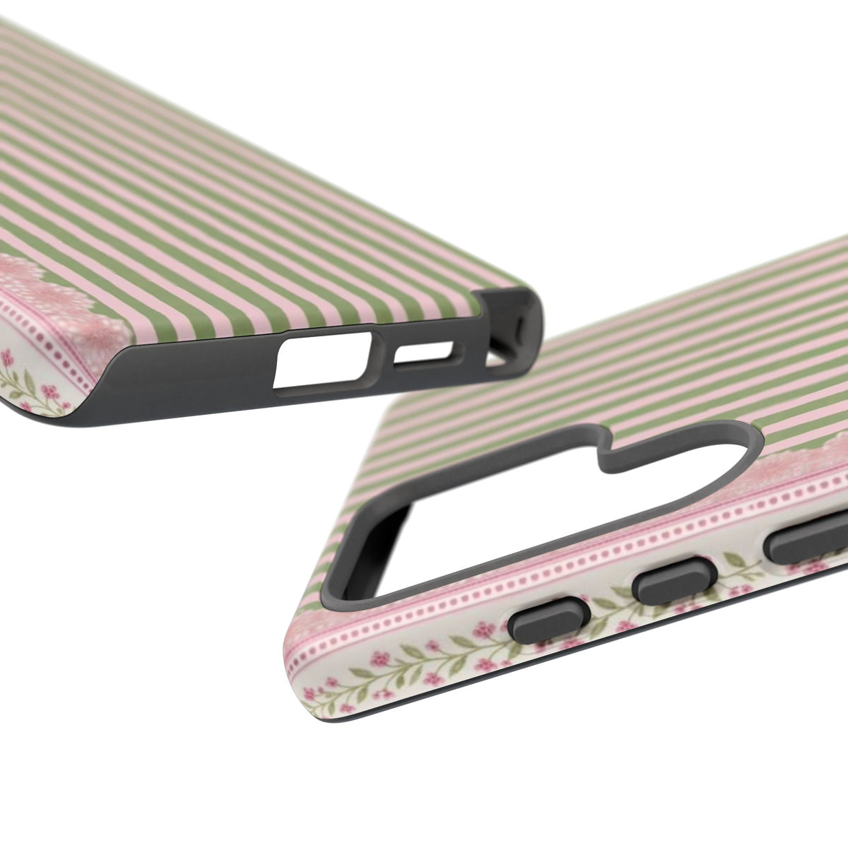 Pink And Green Stripes Pink Floral Samsung Case