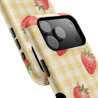 Fruity Strawberries Yellow Checkered iPhone Case