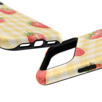 Fruity Strawberries Yellow Checkered iPhone Case