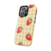 Fruity Strawberries Yellow Checkered iPhone Case