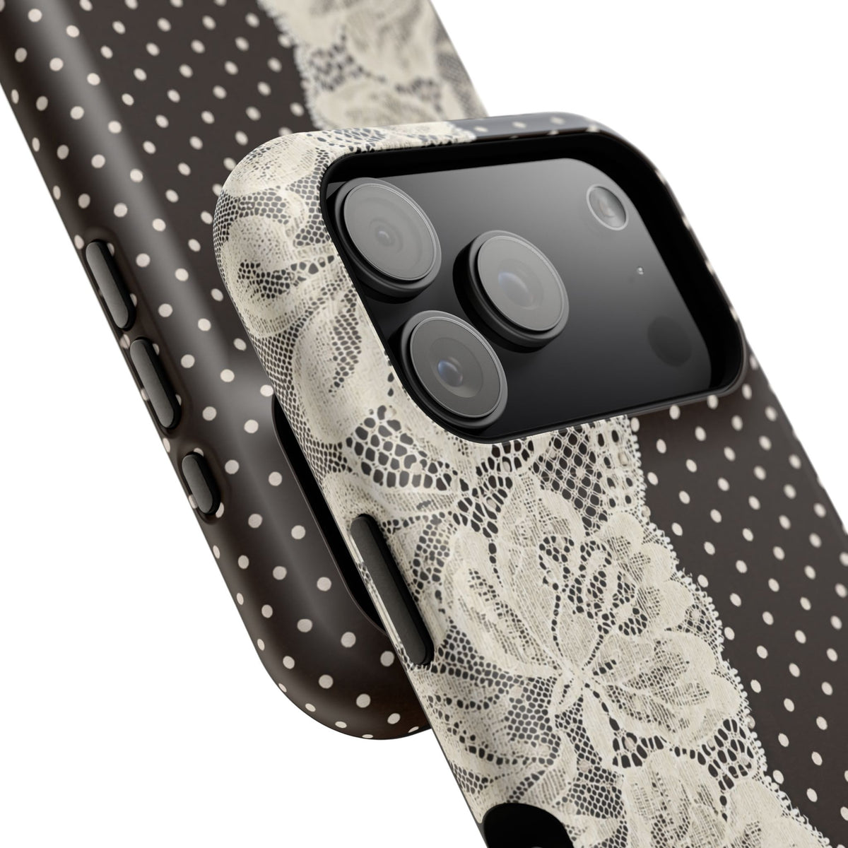 Floral Lace Brown Polka Dot iPhone Case