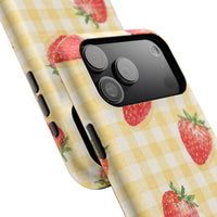 Fruity Strawberries Yellow Checkered iPhone Case