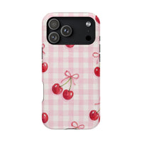 Pink Cherries And Checkered iPhone Case