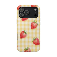 Fruity Strawberries Yellow Checkered iPhone Case