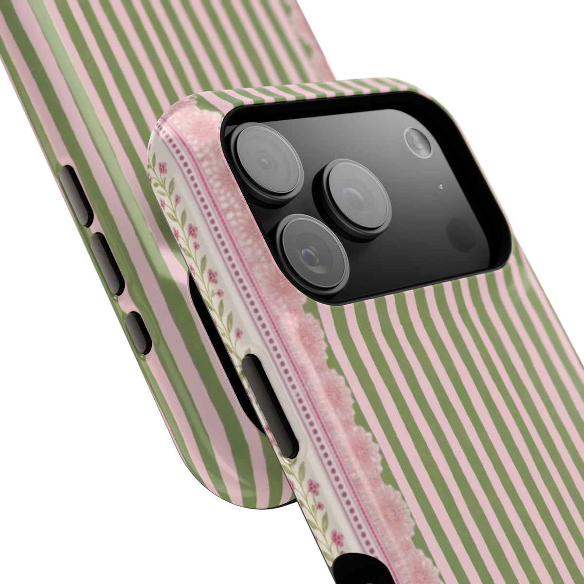 Pink And Green Stripes Pink Floral iPhone Case