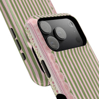 Pink And Green Stripes Pink Floral iPhone Case