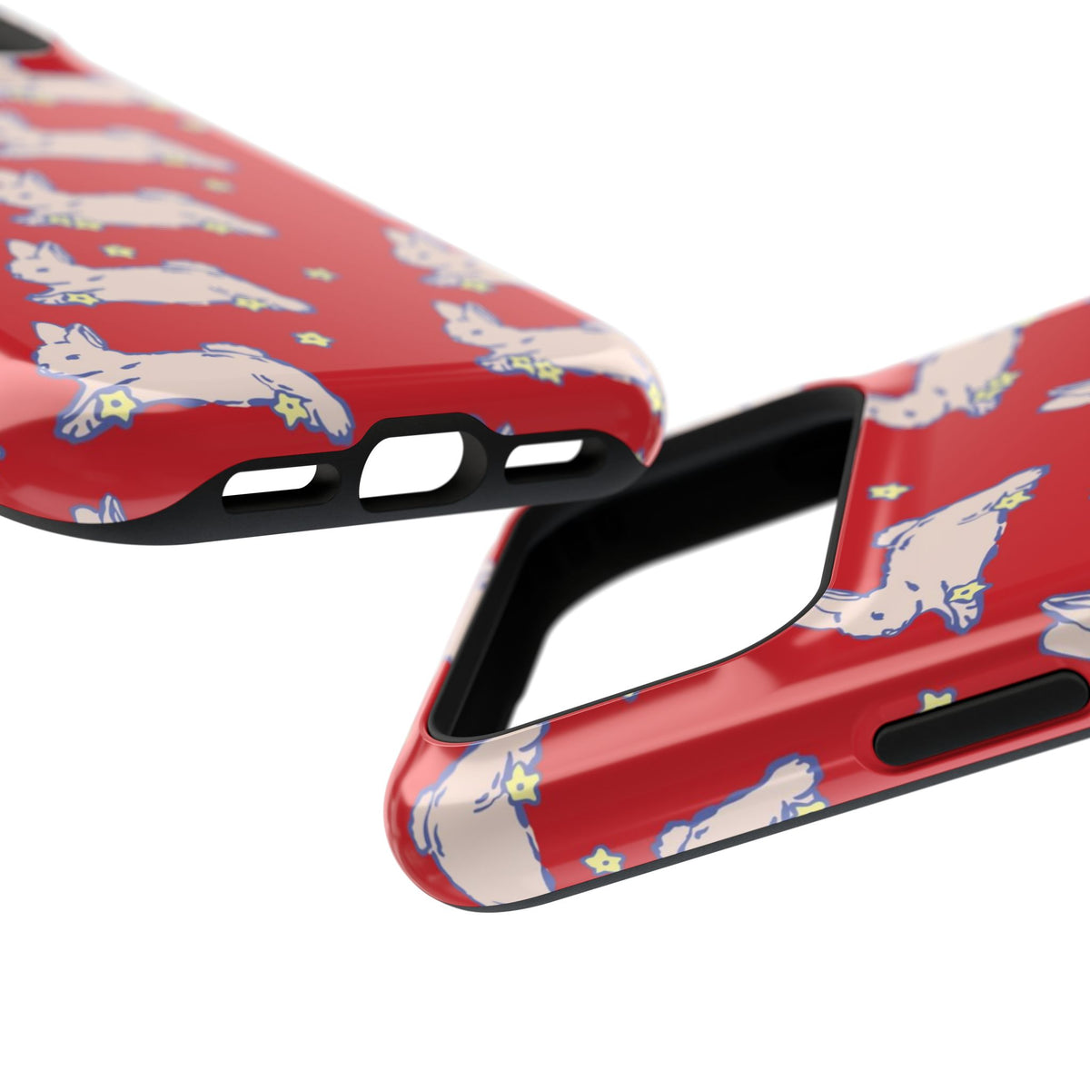 Red Hopping Bunnies And Stars iPhone Case