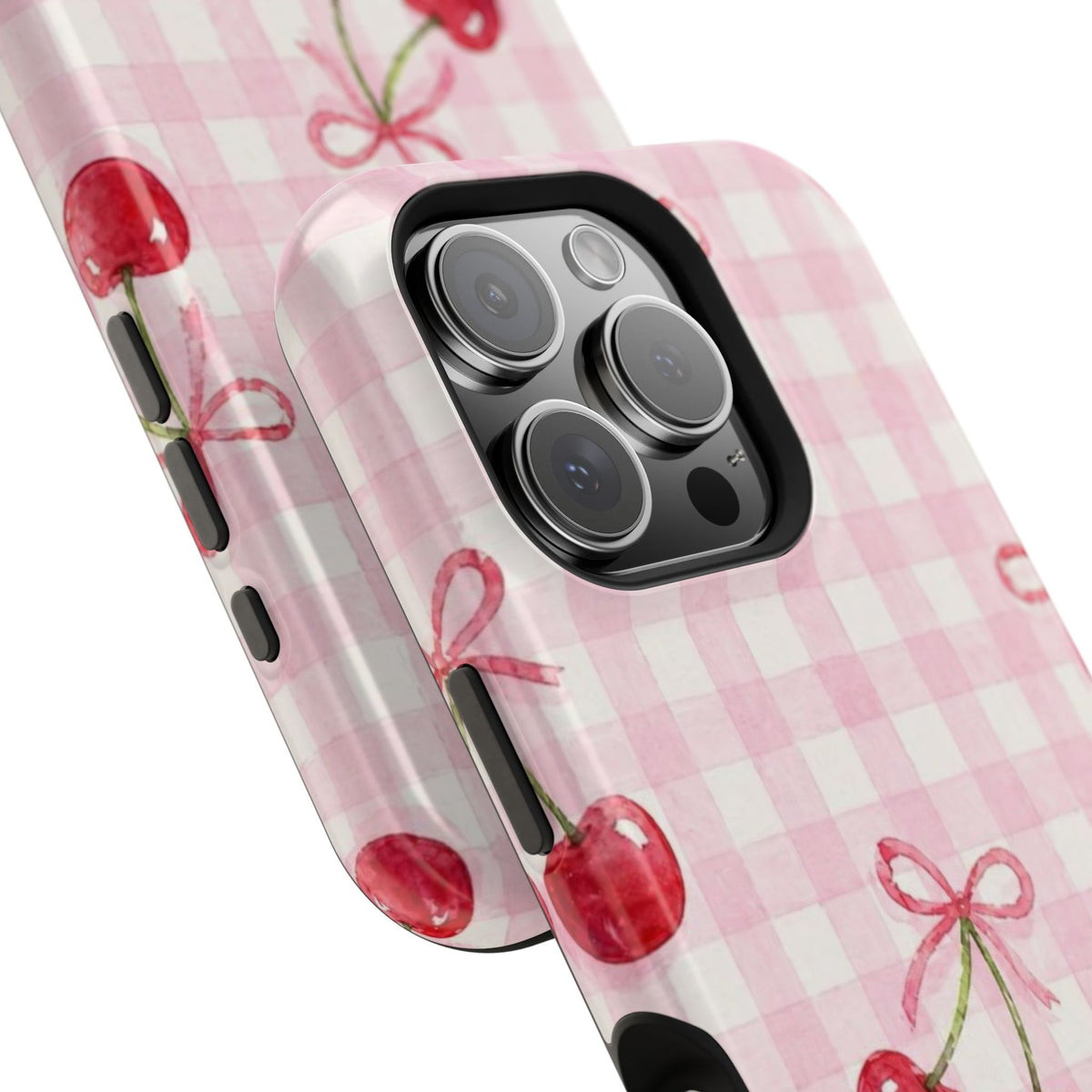 Pink Cherries And Checkered iPhone Case