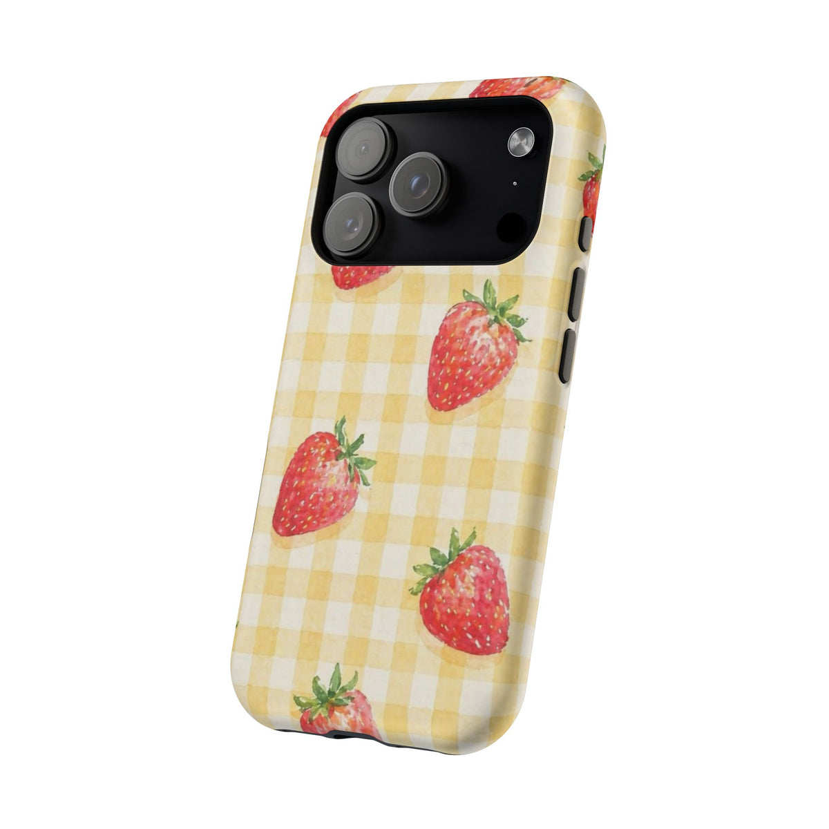 Fruity Strawberries Yellow Checkered iPhone Case