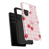 Pink Cherries And Checkered Samsung Case