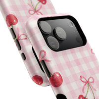 Pink Cherries And Checkered iPhone Case