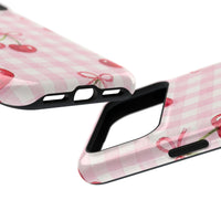 Pink Cherries And Checkered iPhone Case