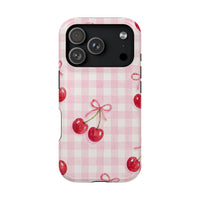 Pink Cherries And Checkered iPhone Case