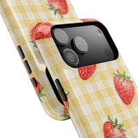 Fruity Strawberries Yellow Checkered iPhone Case