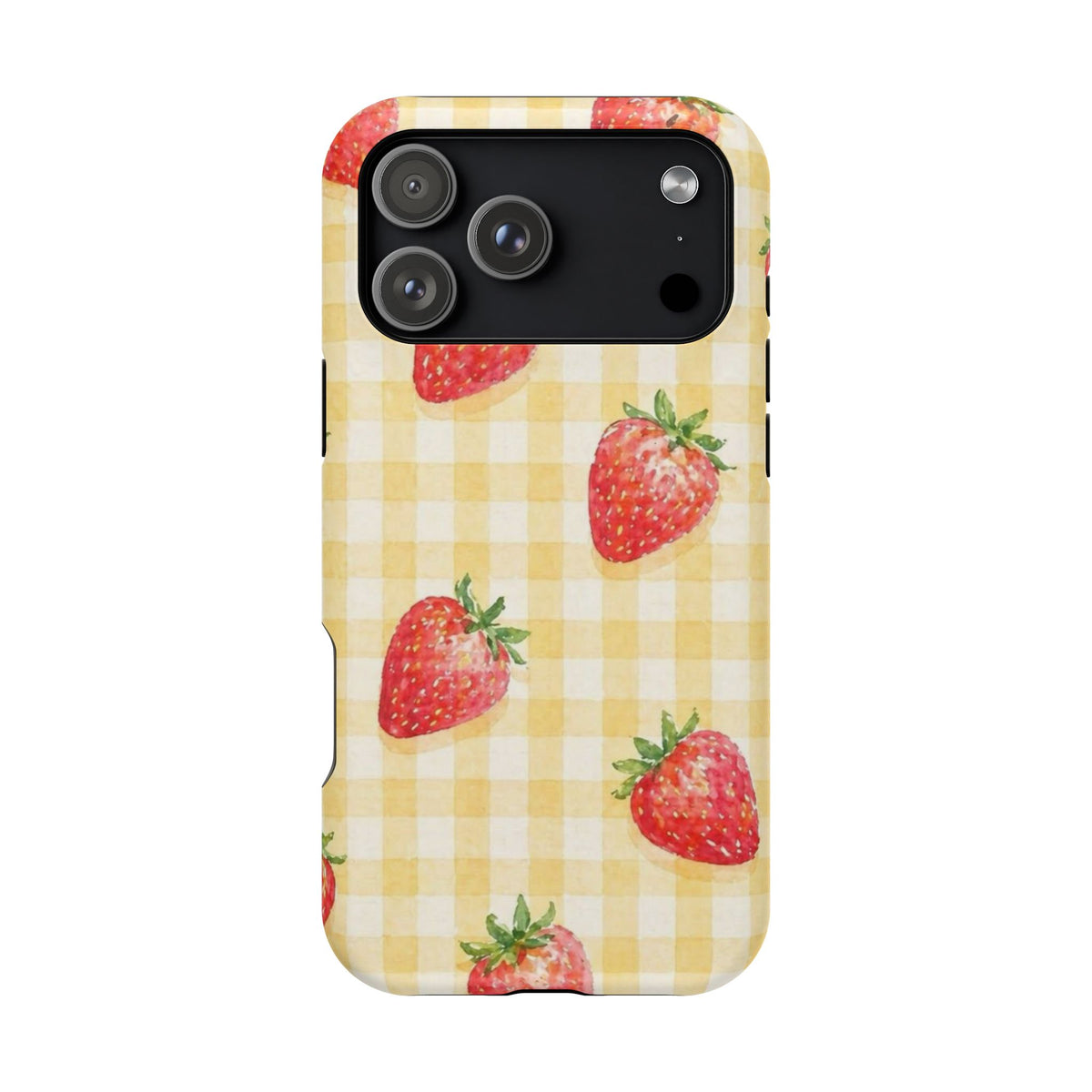 Fruity Strawberries Yellow Checkered iPhone Case