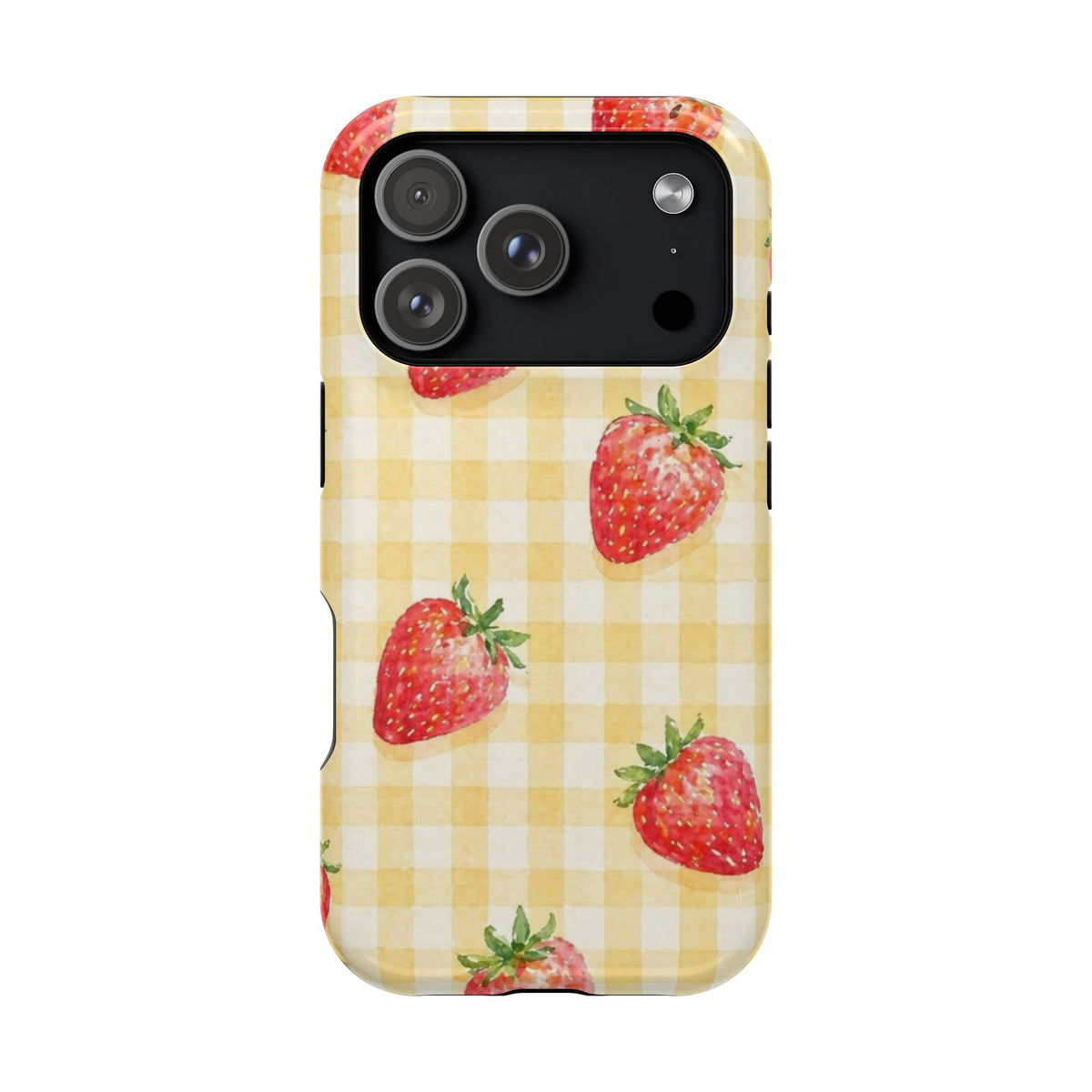 Fruity Strawberries Yellow Checkered iPhone Case