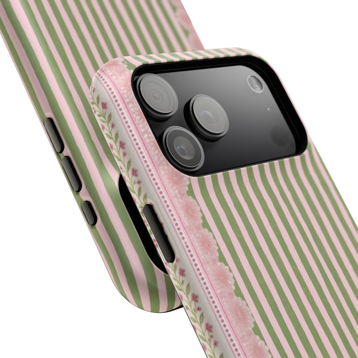 Pink And Green Stripes Pink Floral iPhone Case