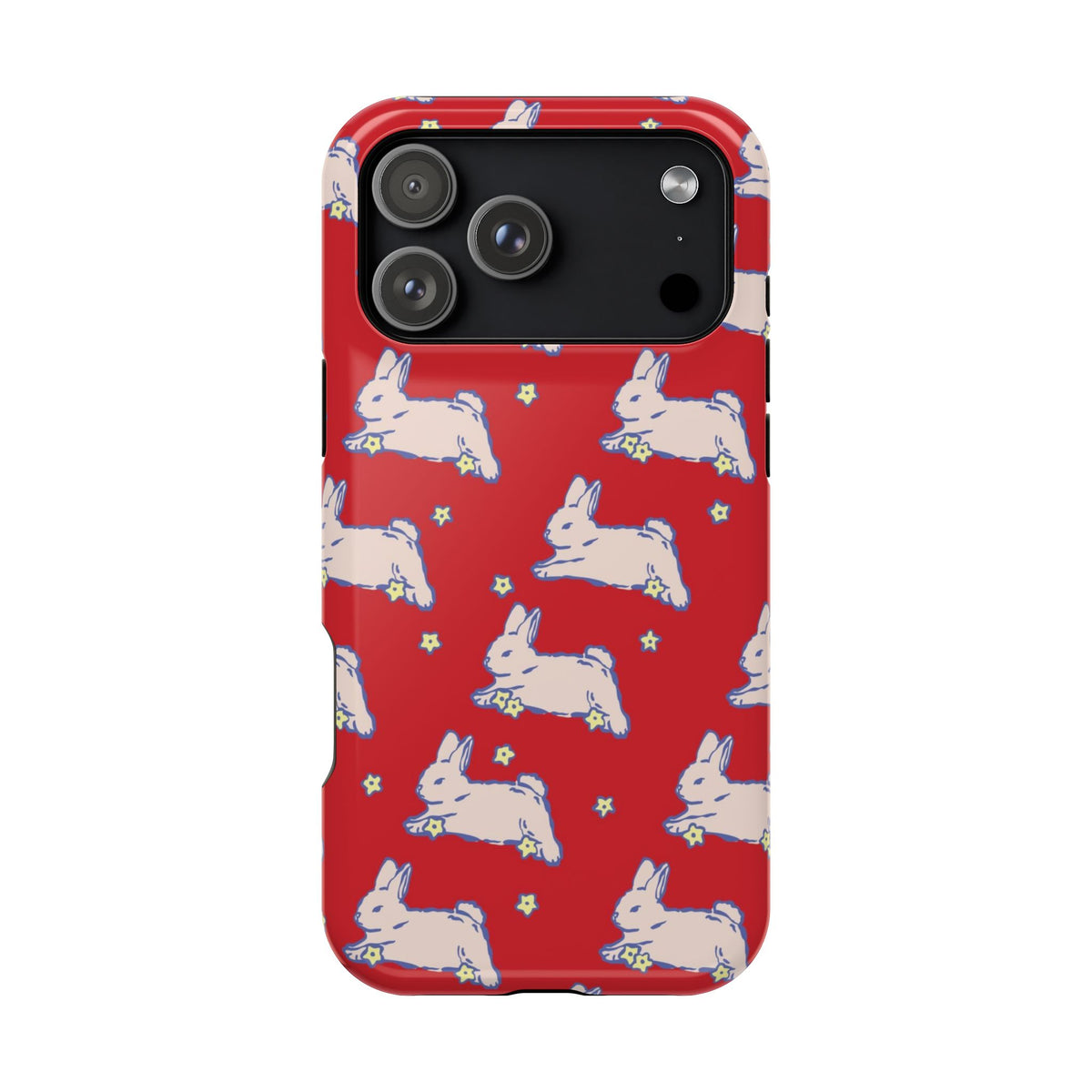 Red Hopping Bunnies And Stars iPhone Case