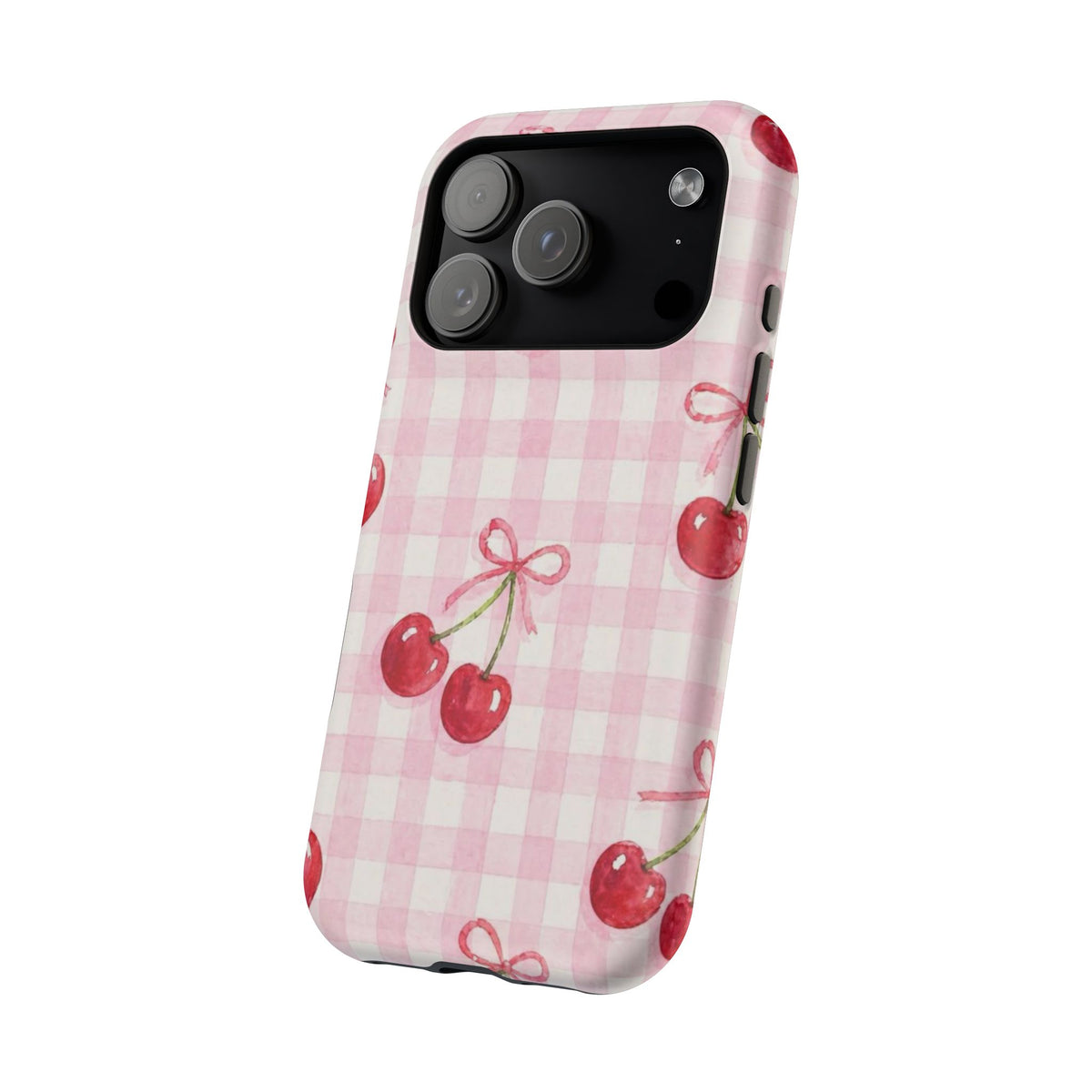 Pink Cherries And Checkered iPhone Case