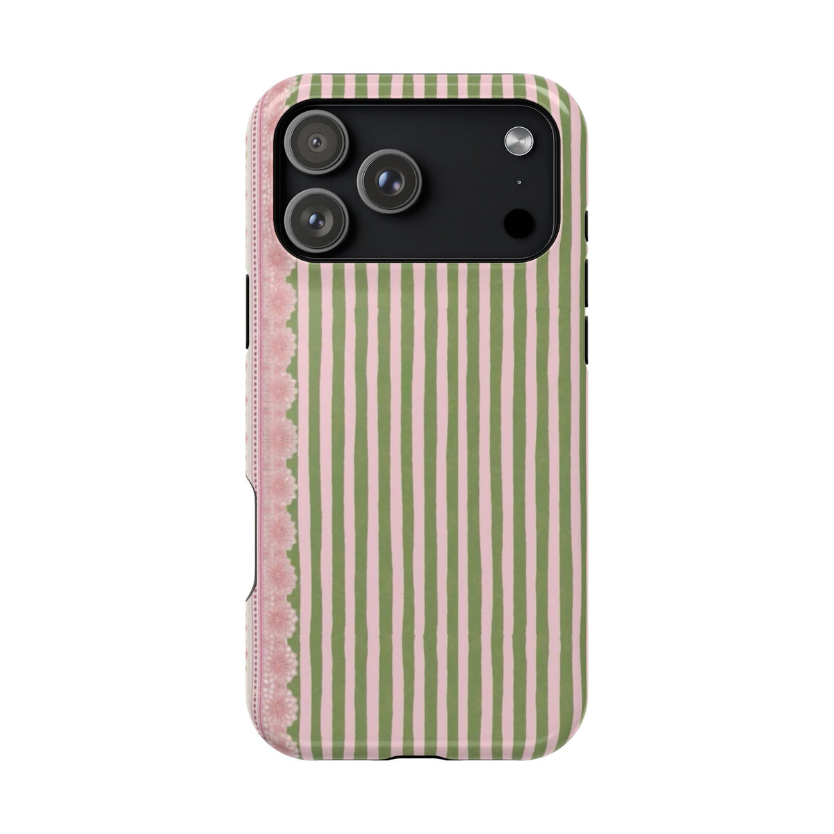 Pink And Green Stripes Pink Floral iPhone Case