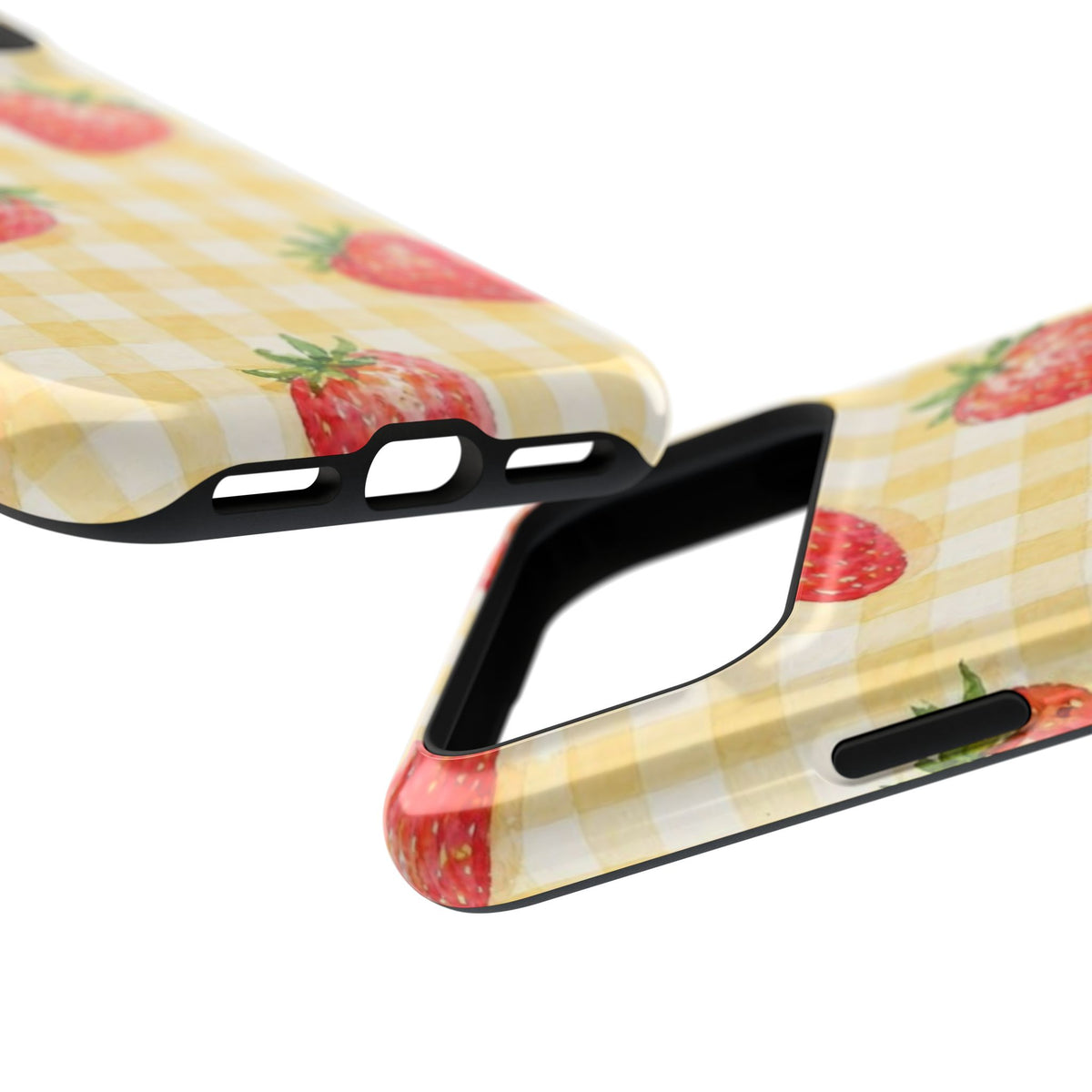 Fruity Strawberries Yellow Checkered iPhone Case