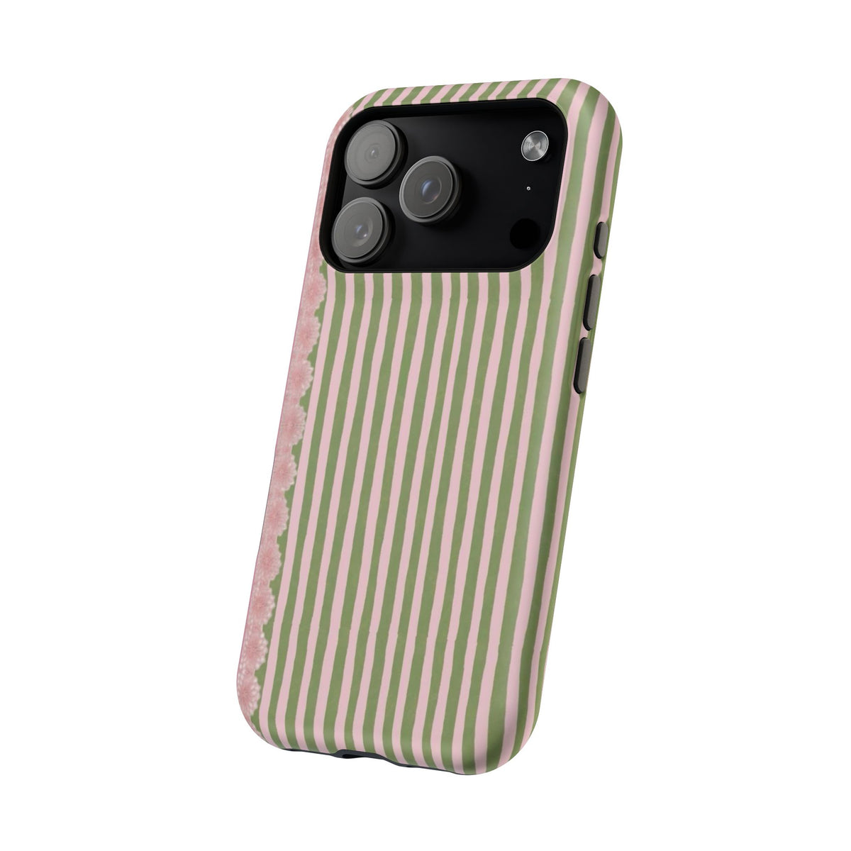 Pink And Green Stripes Pink Floral iPhone Case