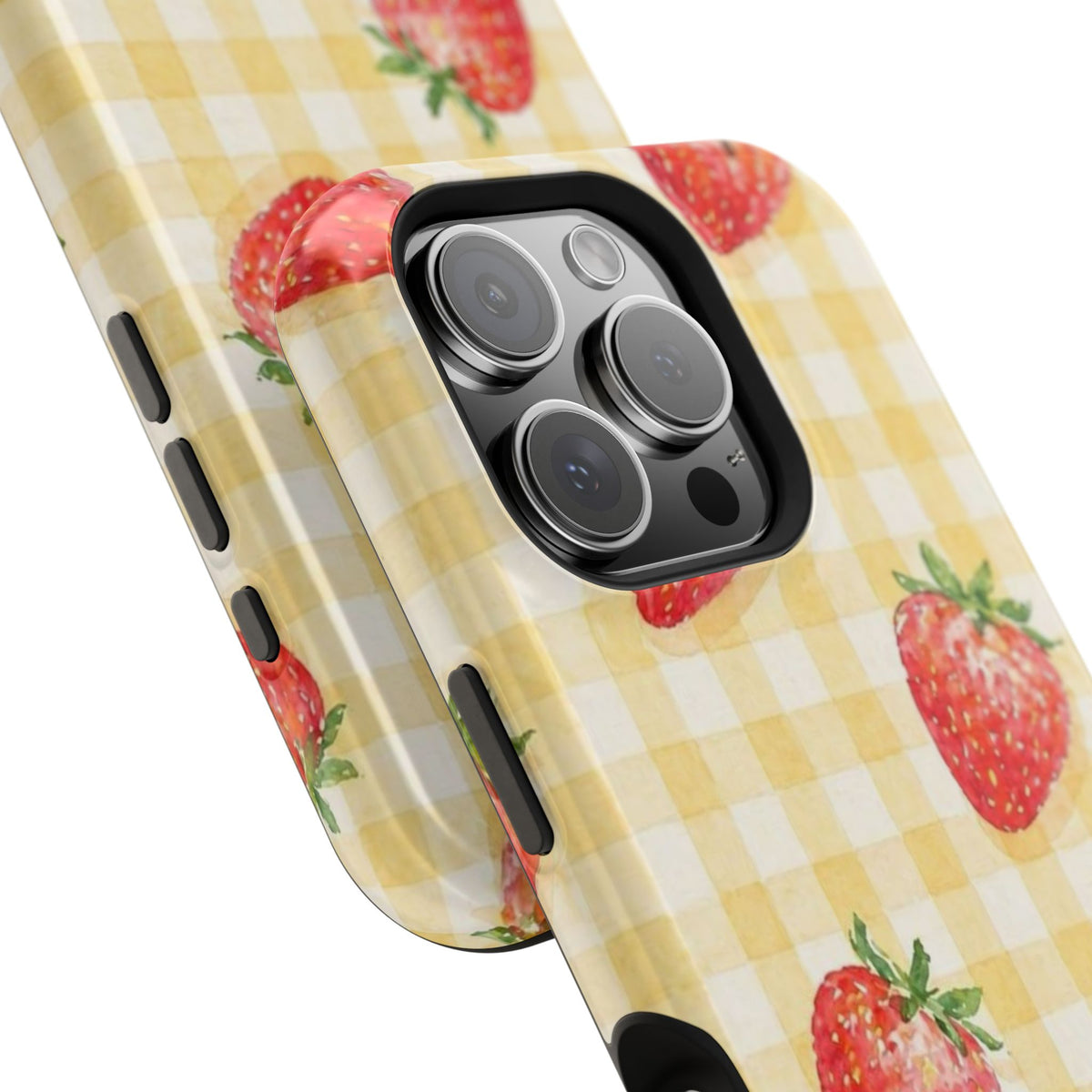 Fruity Strawberries Yellow Checkered iPhone Case