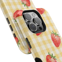 Fruity Strawberries Yellow Checkered iPhone Case