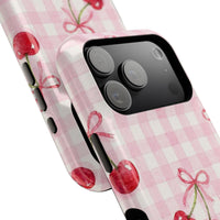 Pink Cherries And Checkered iPhone Case