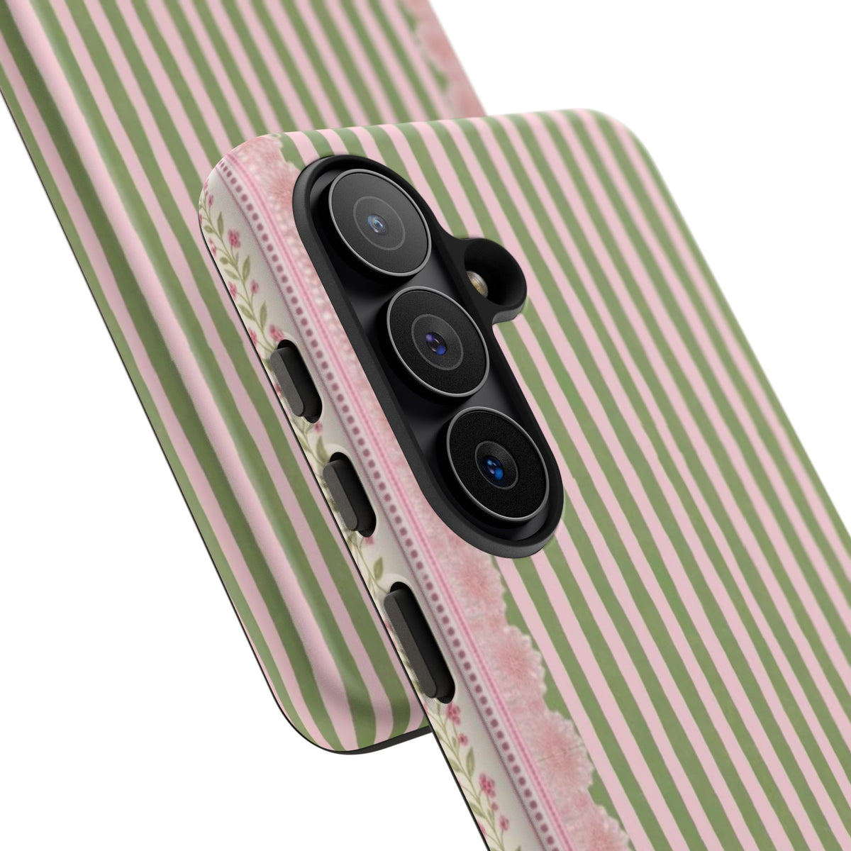 Pink And Green Stripes Pink Floral Samsung Case
