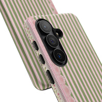 Pink And Green Stripes Pink Floral Samsung Case