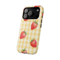Fruity Strawberries Yellow Checkered iPhone Case