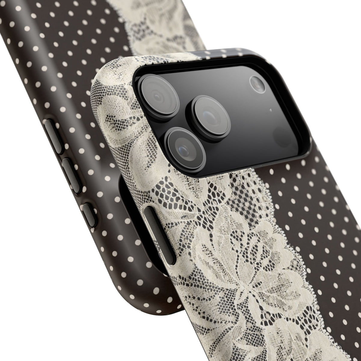 Floral Lace Brown Polka Dot iPhone Case