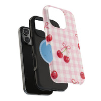 Pink Cherries And Checkered iPhone Case