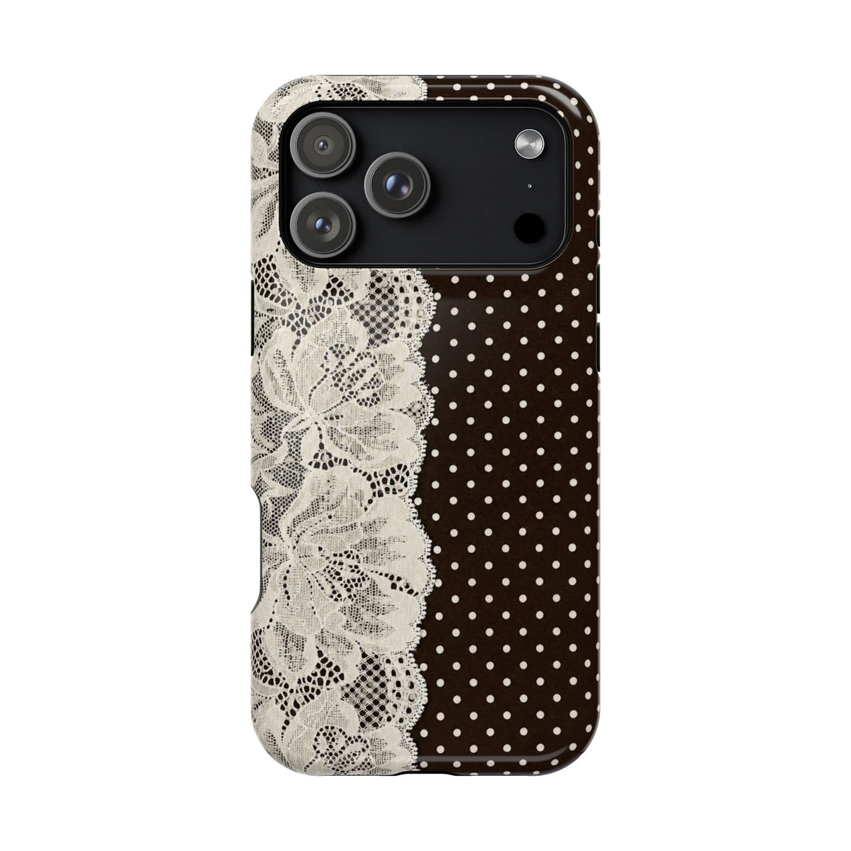 Floral Lace Brown Polka Dot iPhone Case