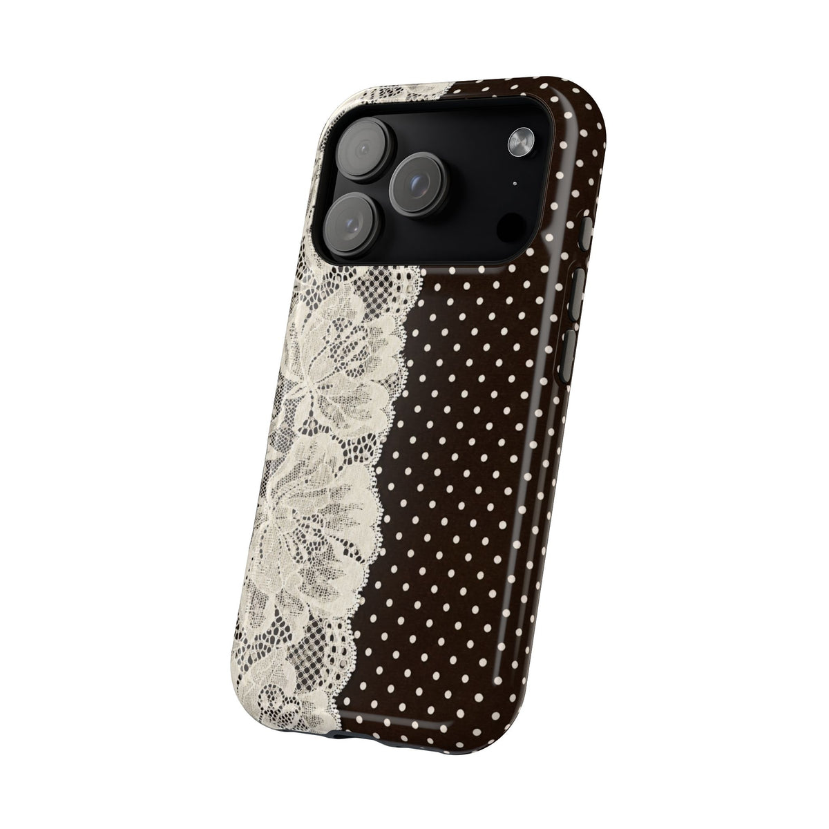 Floral Lace Brown Polka Dot iPhone Case