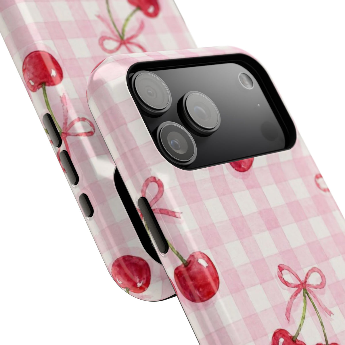 Pink Cherries And Checkered iPhone Case