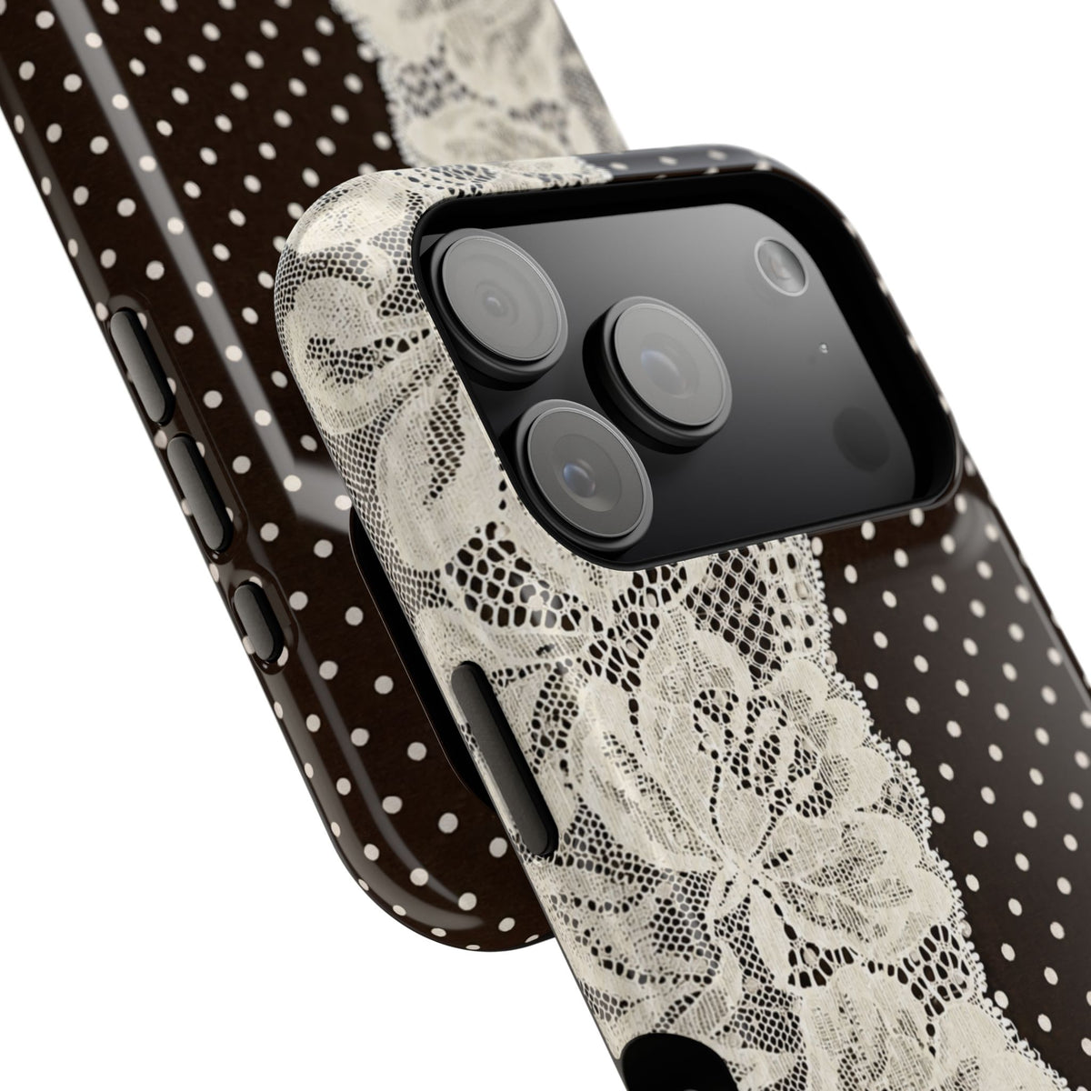 Floral Lace Brown Polka Dot iPhone Case